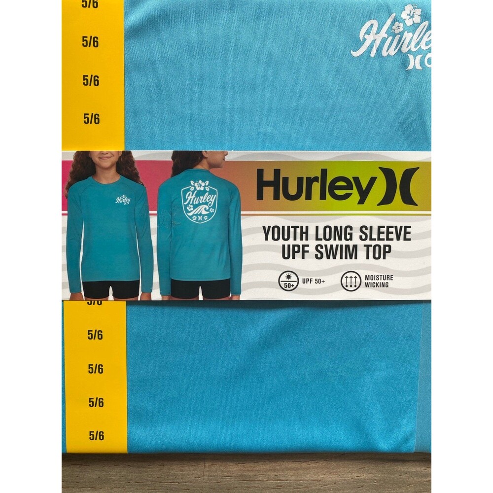 NWT Hurley Long Sleeve UPF Rash Guard Swim Top Girl 5/6 - Picture 3 of 4